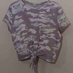 Calvin Klein Women's Camo Tie-Front Top - Purple and Gray